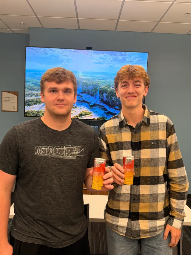 Two students posing together after the September guest speaker session.